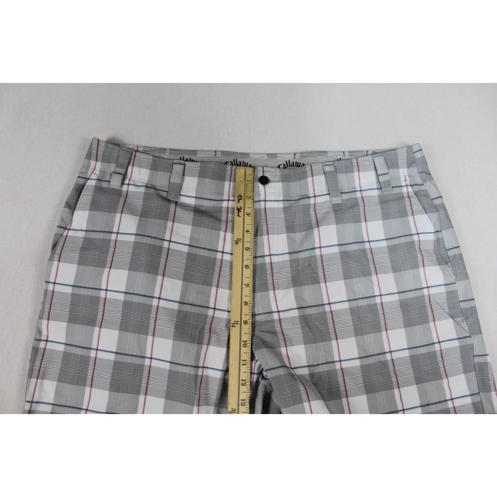 Callaway Men Gray Chino Shorts Plaid Casual Elastic Waist Size 40